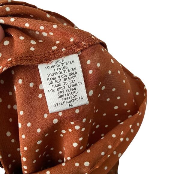 Storia Smocked Tiered Maternity Rust Polka Dot Midi Dress in Size Small - Picture 14 of 14